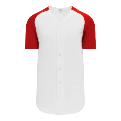 Athletic (AK) Knit Athletic Knit (AK) BA1875Y-209 Youth White/Red Full Button Baseball Jersey