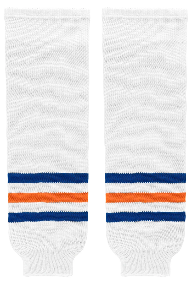 Modelline Edmonton Oilers 1980s Home White Knit Ice Hockey Socks 3 Modelline Edmonton Oilers 1980s Home White Knit Ice Hockey Socks