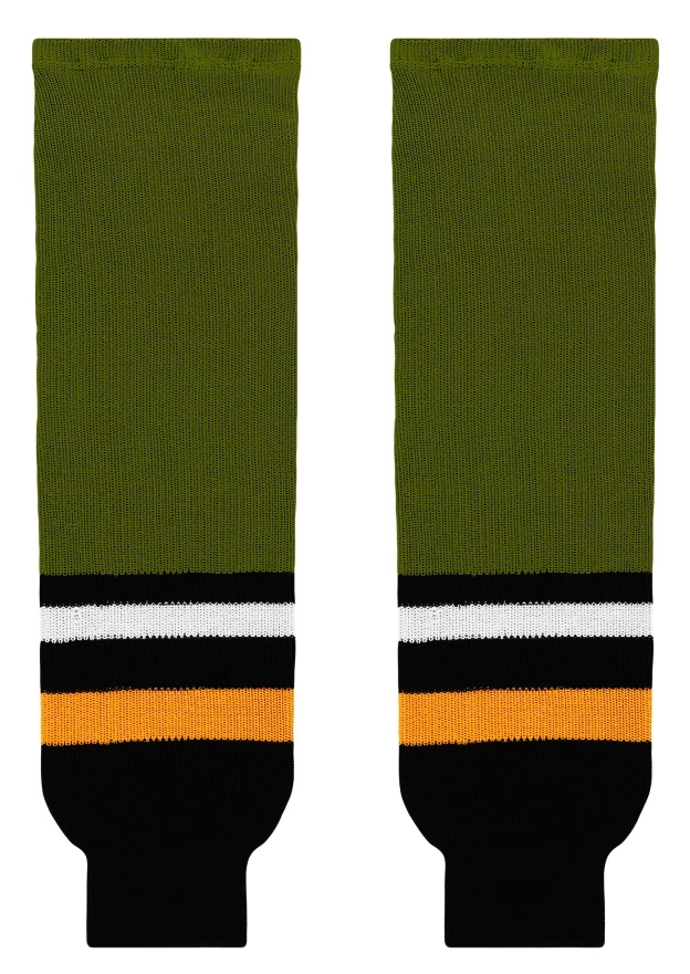 Modelline North Bay Battalion Away Olive Green Knit Ice Hockey Socks 3 Modelline North Bay Battalion Away Olive Green Knit Ice Hockey Socks
