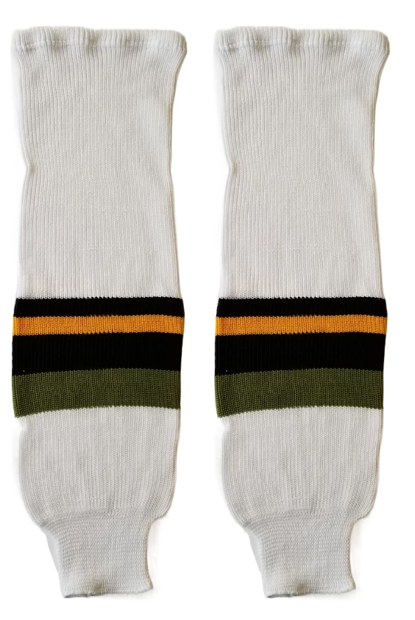 Modelline North Bay Battalion Home White Knit Ice Hockey Socks 3 Modelline North Bay Battalion Home White Knit Ice Hockey Socks