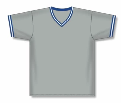 Athletic (AK) Knit Athletic Knit (AK) BA1333A-450 Adult Grey/Royal Blue/White Pullover Baseball Jersey