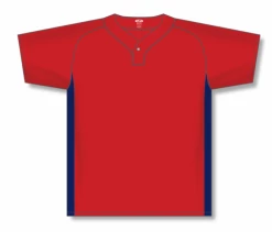Athletic (AK) Knit Athletic Knit (AK) BA1343A-268 Adult Red/Navy One-Button Baseball Jersey