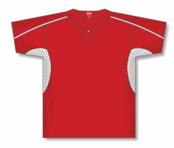 Athletic (AK) Knit Athletic Knit (AK) BA1745A-208 Adult Red/White One-Button Baseball Jersey