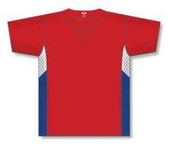 Athletic (AK) Knit Athletic Knit (AK) BA1763A-344 Adult Red/White/Royal Blue One-Button Baseball Jersey