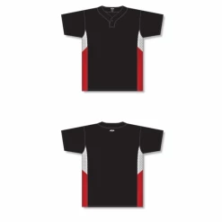 Athletic (AK) Knit Hockey Athletic Knit (AK) BA1763A-348 Adult Black/White/Red One-Button Baseball Jersey