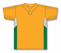 Athletic (AK) Knit Hockey Athletic Knit (AK) BA1763A-429 Adult Gold/White/Kelly Green One-Button Baseball Jersey