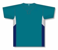Athletic (AK) Knit Hockey Athletic Knit (AK) BA1763A-456 Adult Pacific Teal/White/Navy One-Button Baseball Jersey