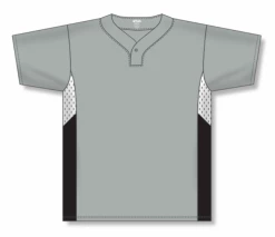 Athletic (AK) Knit Hockey Athletic Knit (AK) BA1763A-973 Adult Grey/White/Black One-Button Baseball Jersey