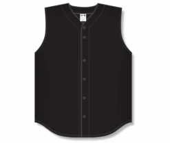 Athletic (AK) Knit Athletic Knit (AK) BA1812A-001 Adult Black Sleeveless Full Button Baseball Jersey Hockey