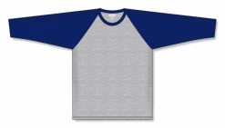 Athletic (AK) Knit Athletic Knit (AK) BA1846A-921 Adult Heather Grey/Navy Pullover Baseball Jersey