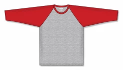 Athletic (AK) Knit Hockey Athletic Knit (AK) BA1846A-923 Adult Heather Grey/Red Pullover Baseball Jersey