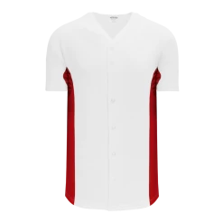 Athletic (AK) Knit Hockey Athletic Knit (AK) BA1890A-209 Adult White/Red Full Button Baseball Jersey