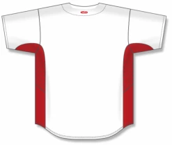 Athletic (AK) Knit Hockey Athletic Knit (AK) BA1890A-209 Adult White/Red Full Button Baseball Jersey