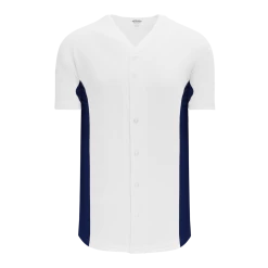 Athletic (AK) Knit Athletic Knit (AK) BA1890A-217 Adult White/Navy Full Button Baseball Jersey