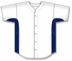 Athletic (AK) Knit Athletic Knit (AK) BA1890A-217 Adult White/Navy Full Button Baseball Jersey