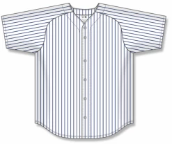 Athletic (AK) Knit Athletic Knit (AK) BA524A-217 Adult White/Navy Pinstripe Full Button Baseball Jersey
