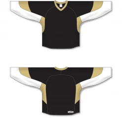 Athletic (AK) Knit Athletic Knit (AK) H6600A-628 Adult Black/White/Vegas Gold League Hockey Jersey