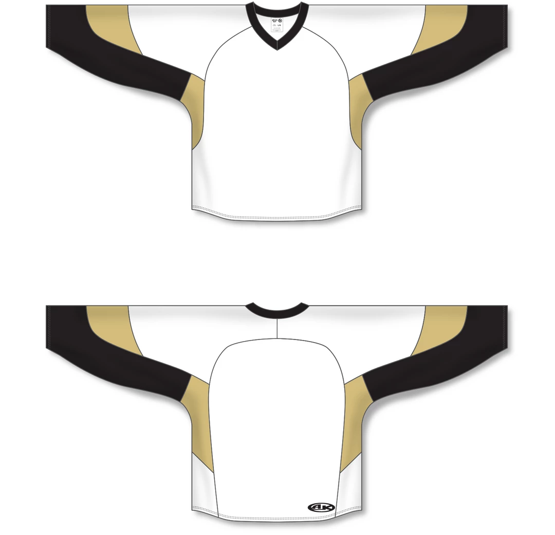 Athletic (AK) Knit Athletic Knit (AK) H6600A-629 Adult White/Black/Vegas Gold League Hockey Jersey 6 Athletic (AK) Knit Athletic Knit (AK) H6600A-629 Adult White/Black/Vegas Gold League Hockey Jersey