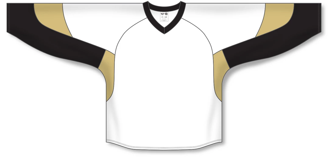 Athletic (AK) Knit Athletic Knit (AK) H6600A-629 Adult White/Black/Vegas Gold League Hockey Jersey 5 Athletic (AK) Knit Athletic Knit (AK) H6600A-629 Adult White/Black/Vegas Gold League Hockey Jersey